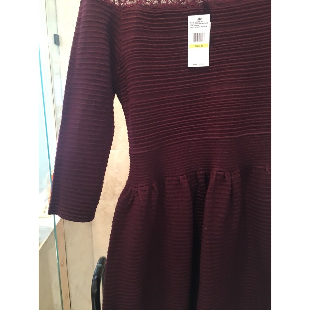 Jessica Simpson Opera Ribbed Sweater Dress Lace Wine Red Christmas 60347666 M - Picture 4 of 9